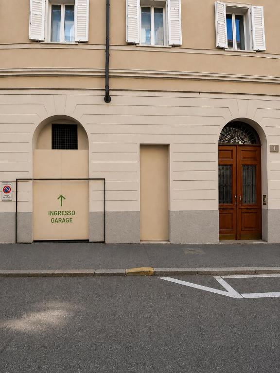 Street entrance to the private garage at Casa dei Greghi in Trieste